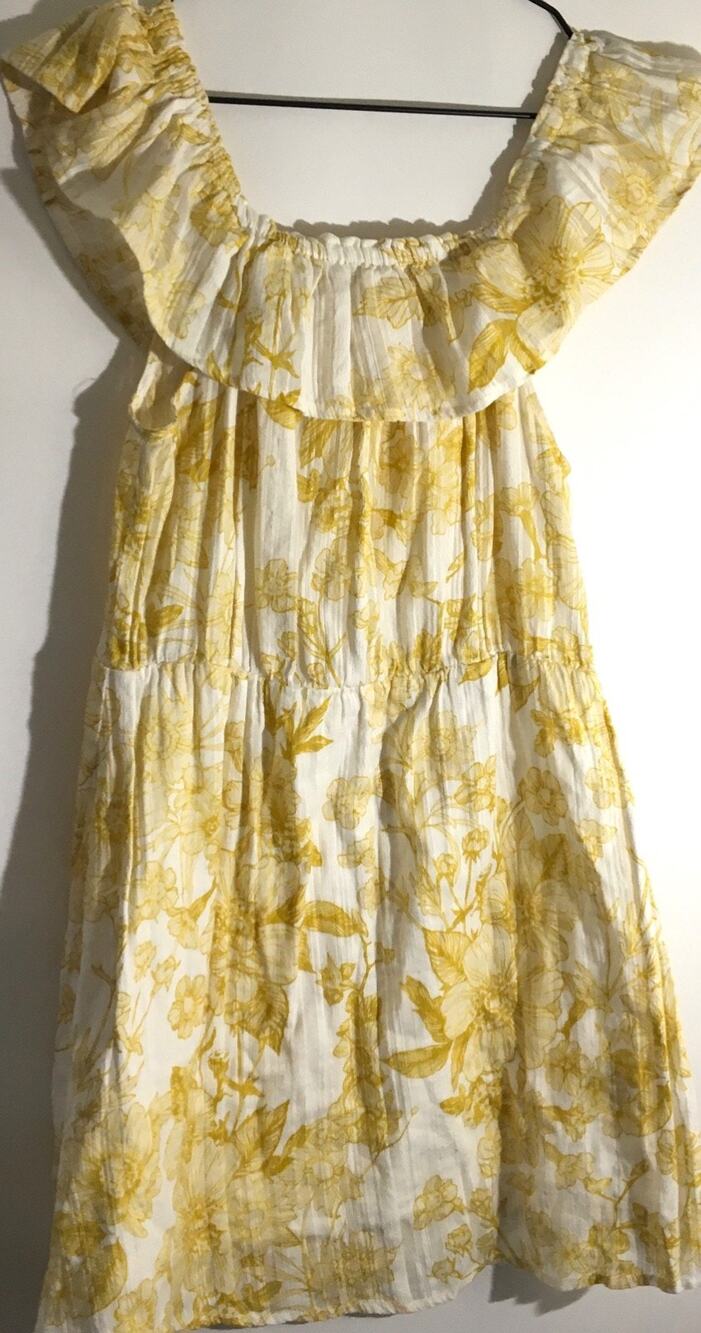 O’Neill Dorothy Women's Sz XL Yellow & White Floral Ruffled Off Shoulder Dress